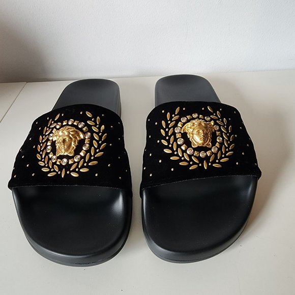 Versace Medusa Leaves Velvet Slides - Picture 3 of 4